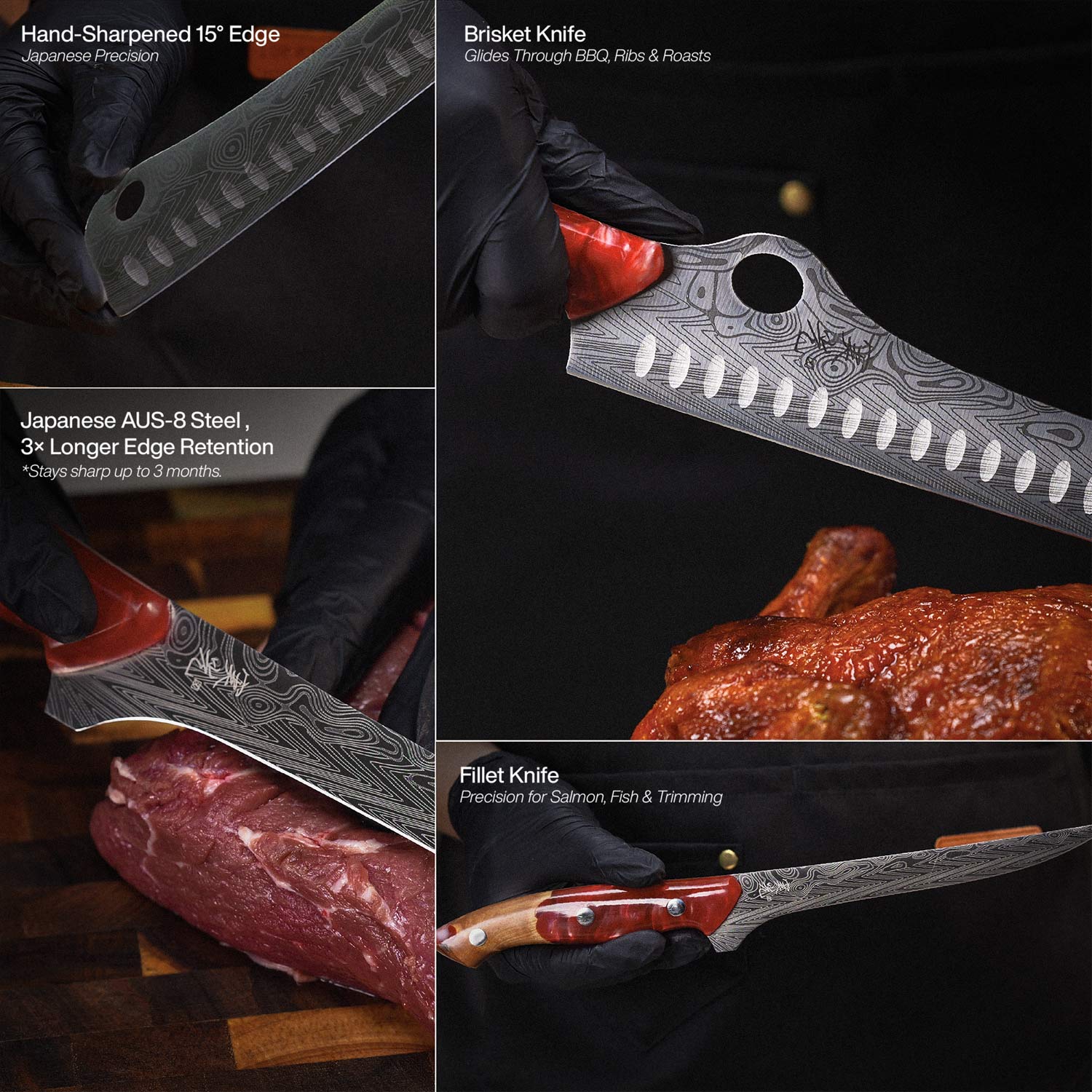 The SteelFang RED Edition – Brisket & Fillet Knife Set by JIKKO®