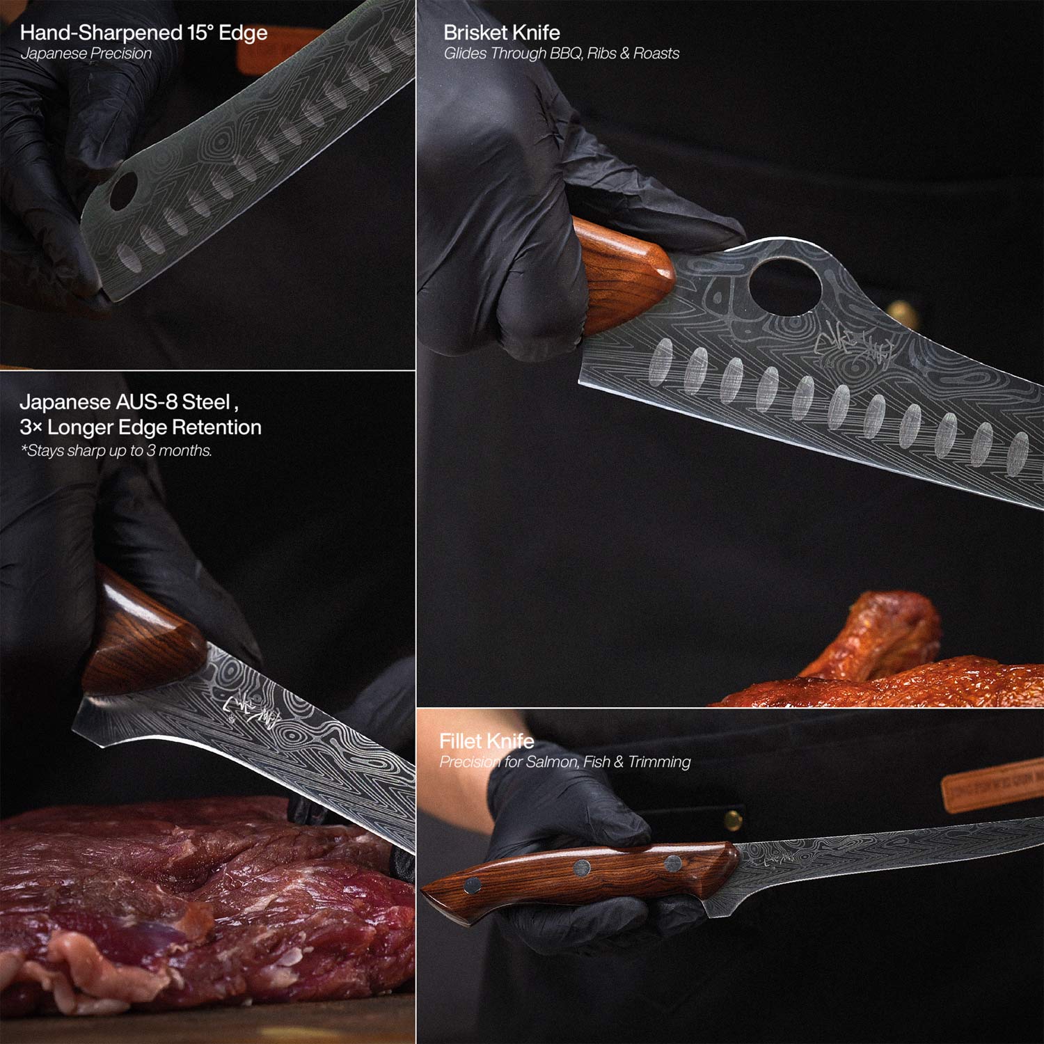The SteelFang Rosewood Edition – Brisket & Fillet Knife Set by JIKKO®