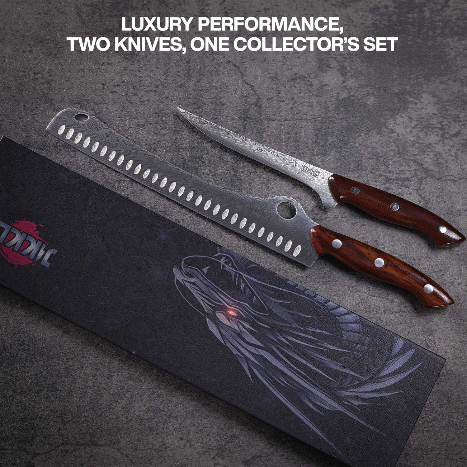 The SteelFang Rosewood Edition – Brisket & Fillet Knife Set by JIKKO®